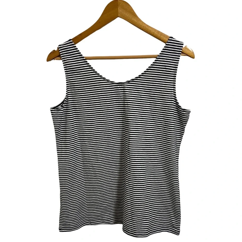 Talbots NEW Striped Tank Top Scoop Neck Nautical Minimalist Coastal Size M NEW - Picture 3 of 10